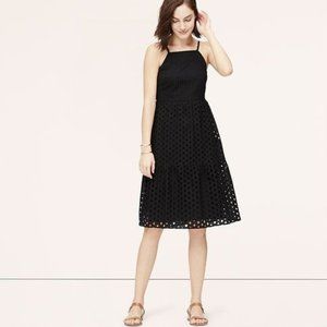 LOFT Mixed Eyelet Cami Cotton Dress in Black